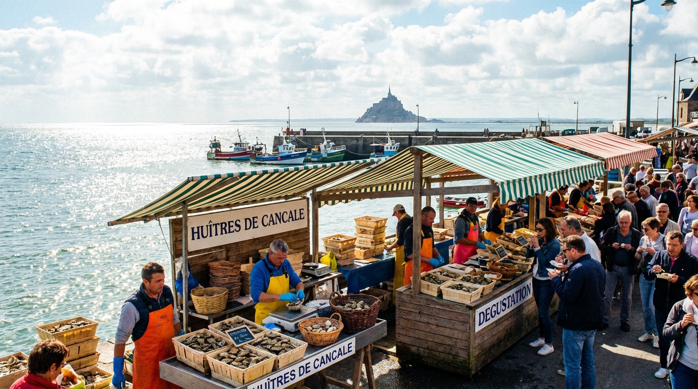 découvrez le charme authentique et les saveurs uniques du marché aux huîtres de cancale, un rendez-vous incontournable pour les amateurs de fruits de mer frais.