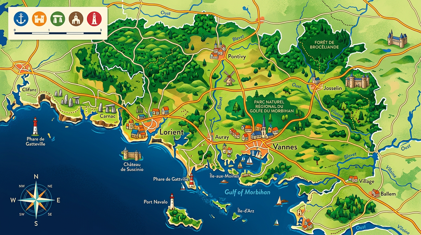 explorez la carte du morbihan pour planifier facilement votre visite et découvrir les sites incontournables de cette magnifique région de bretagne.